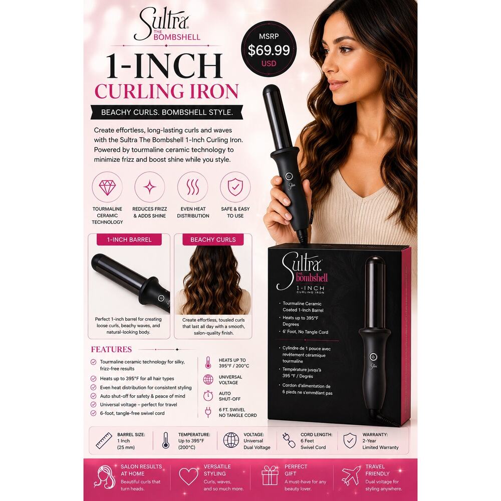 Sultra The Bombshell 1-Inch Curling Iron